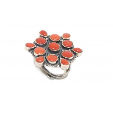 Ring Tibetan Coral 925 Sterling Silver Handmade Natural Women Hand Engraved D542